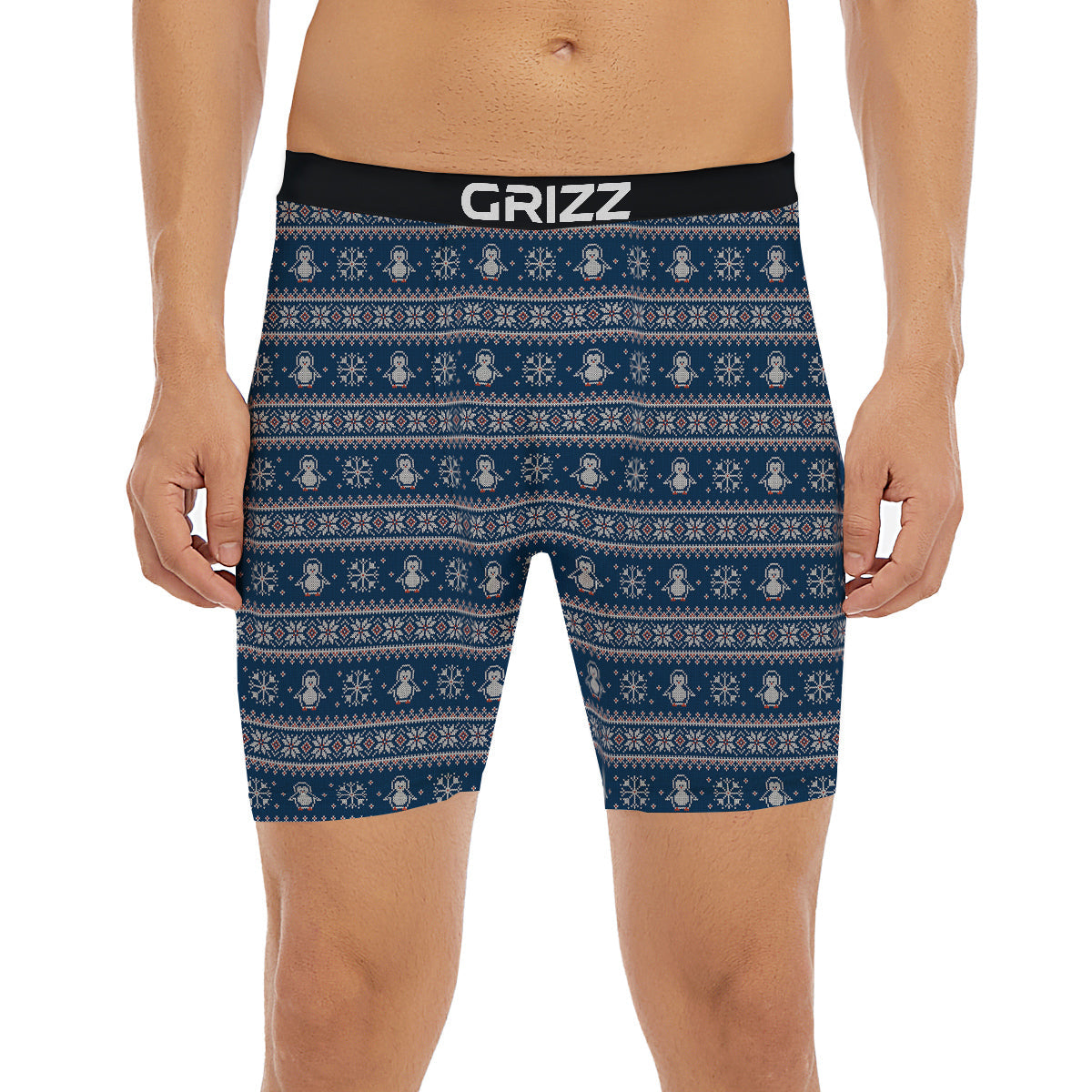 Penguin Knitted Christmas Print Boxer Briefs-grizzshop