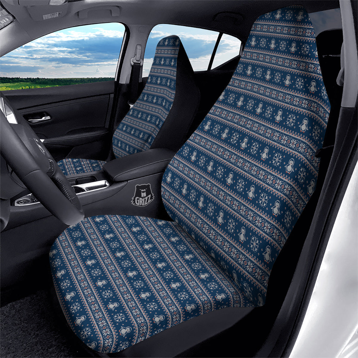Penguin Knitted Christmas Print Car Seat Covers-grizzshop