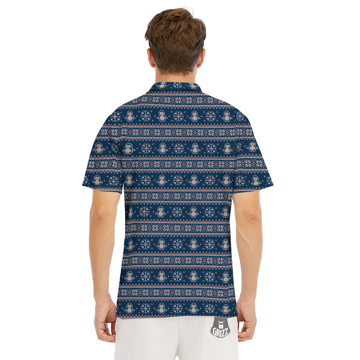 Penguin Knitted Christmas Print Men's Golf Shirts-grizzshop