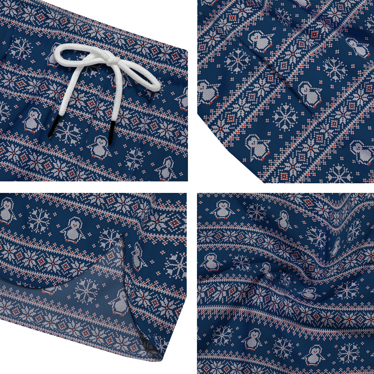 Penguin Knitted Christmas Print Men's Running Shorts-grizzshop