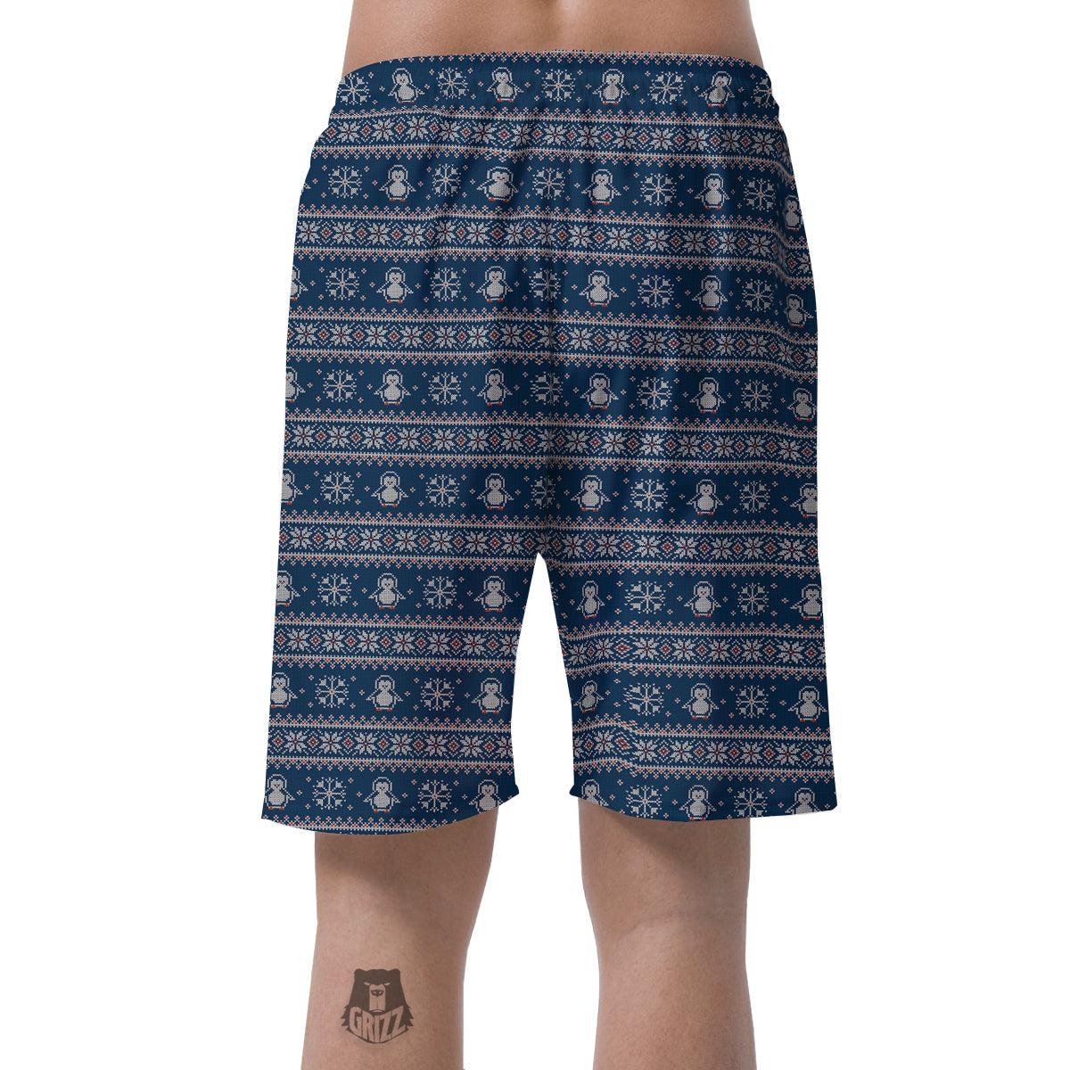 Penguin Knitted Christmas Print Men's Shorts-grizzshop