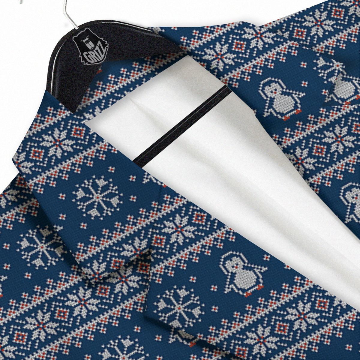 Penguin Knitted Christmas Print Men's Sport Coat-grizzshop