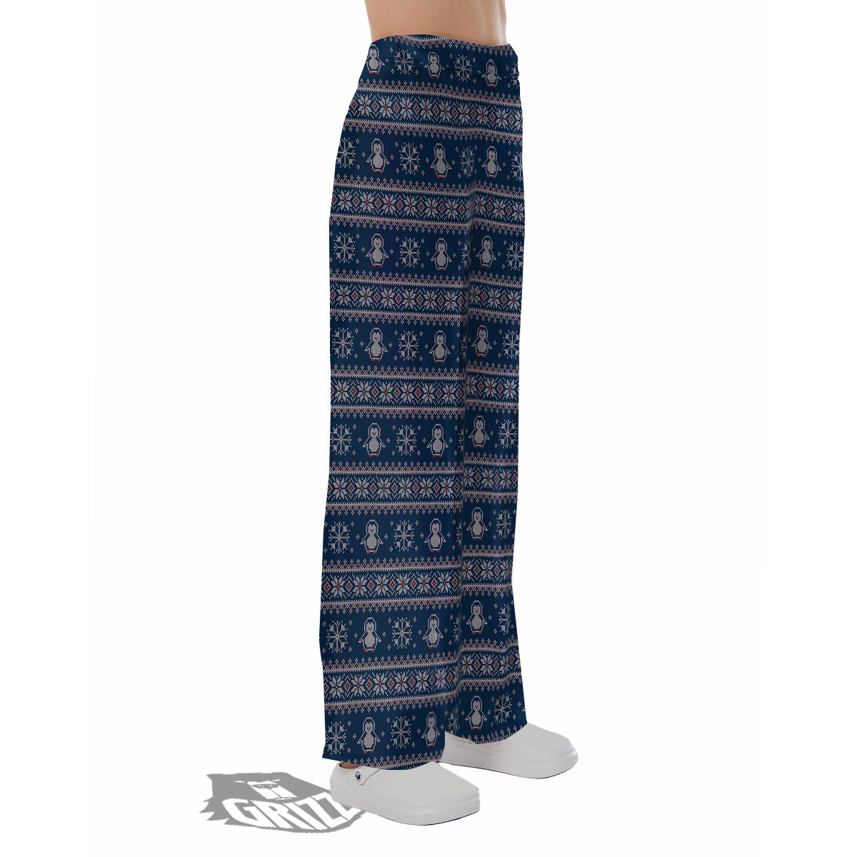 Penguin Knitted Christmas Print Pajama Pants-grizzshop