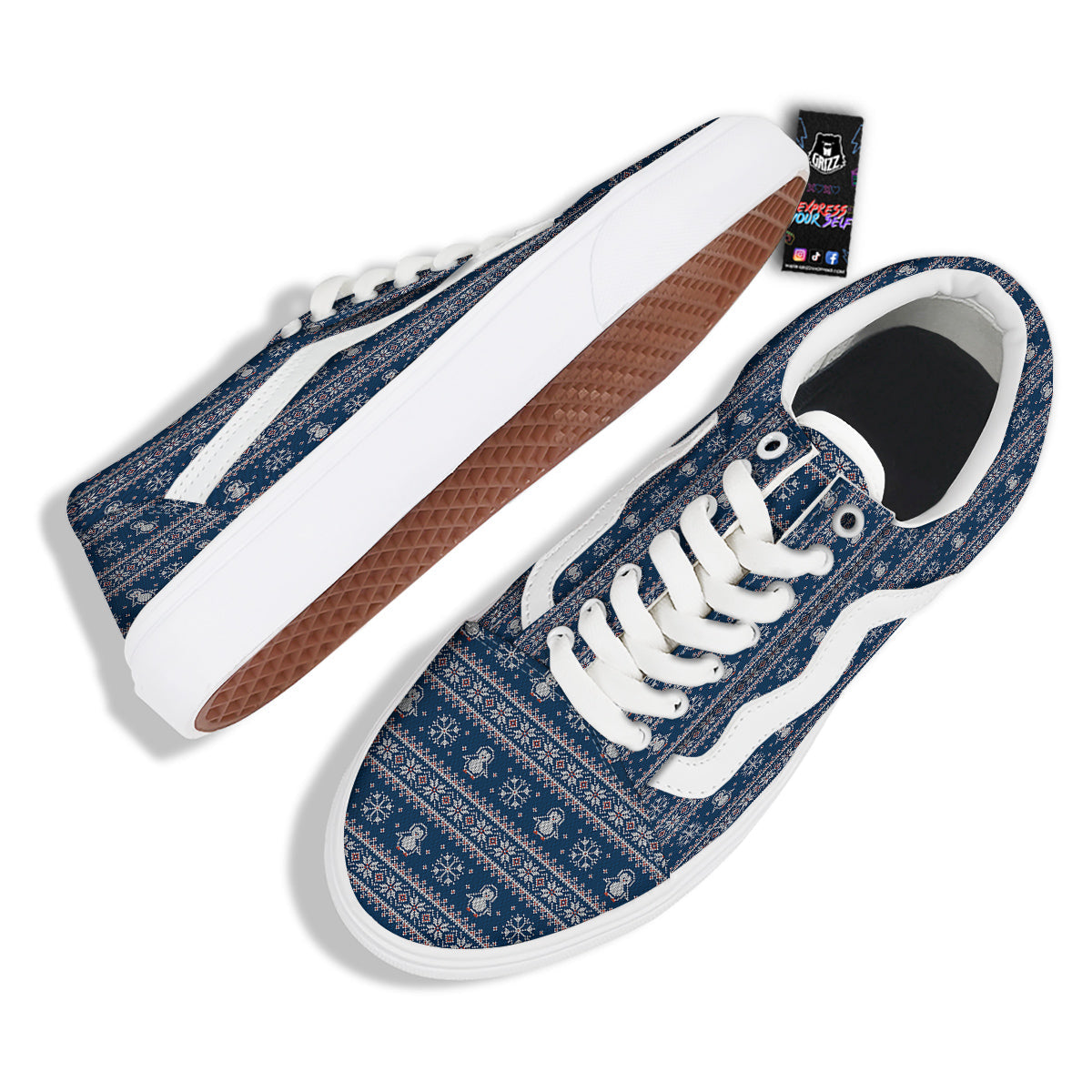 Penguin Knitted Christmas Print Skate Shoes-grizzshop