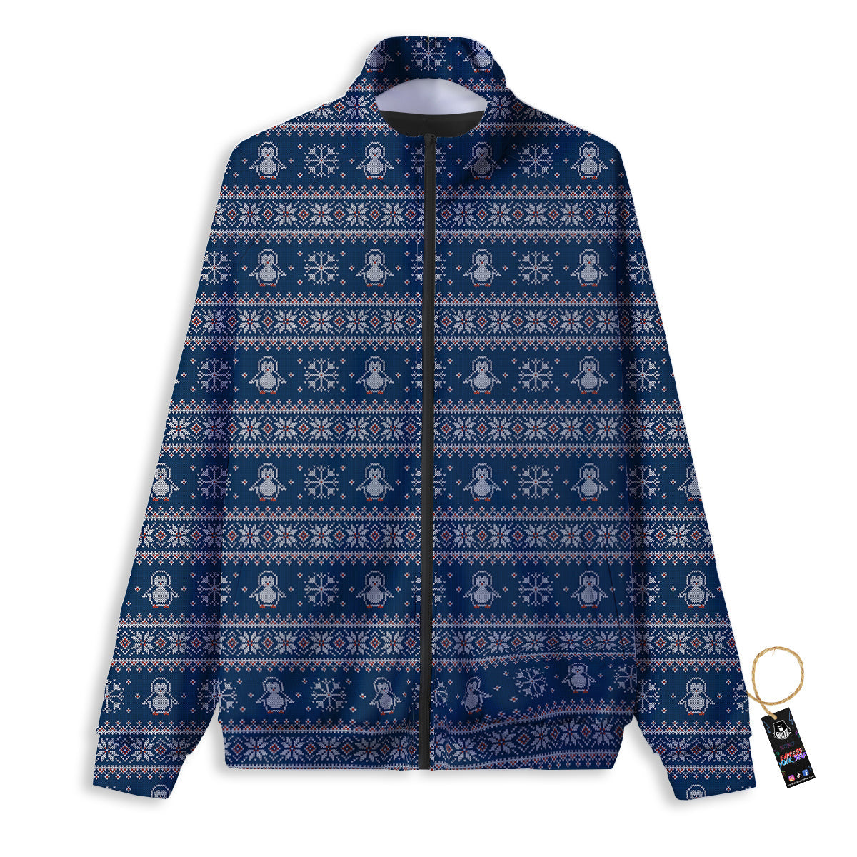 Penguin Knitted Christmas Print Track Jacket-grizzshop