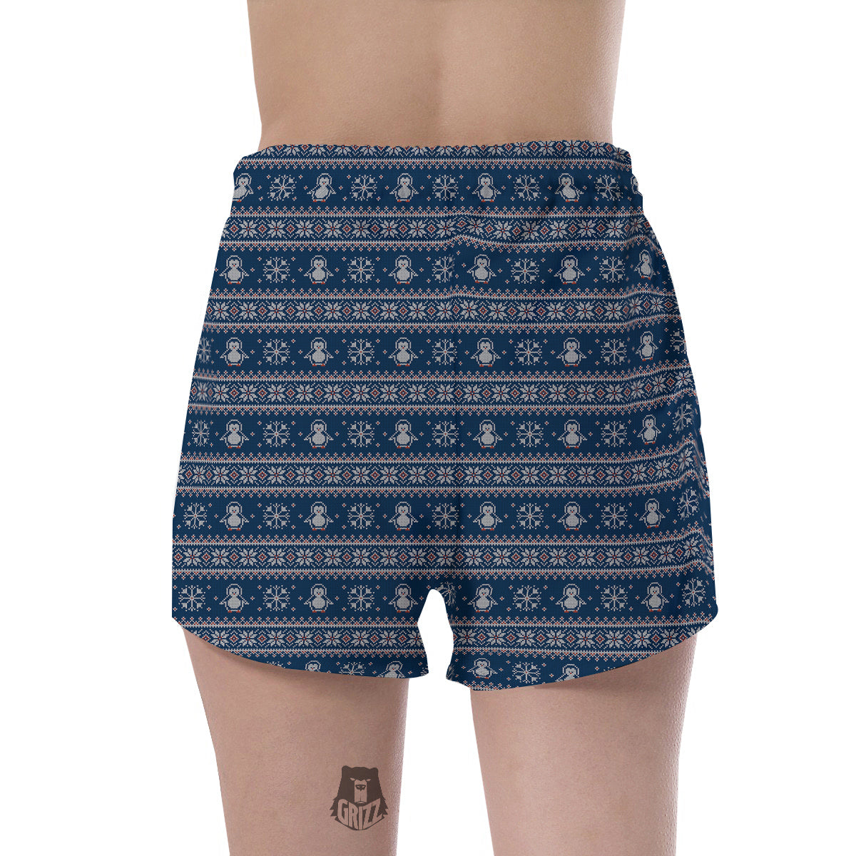 Penguin Knitted Christmas Print Women's Shorts-grizzshop