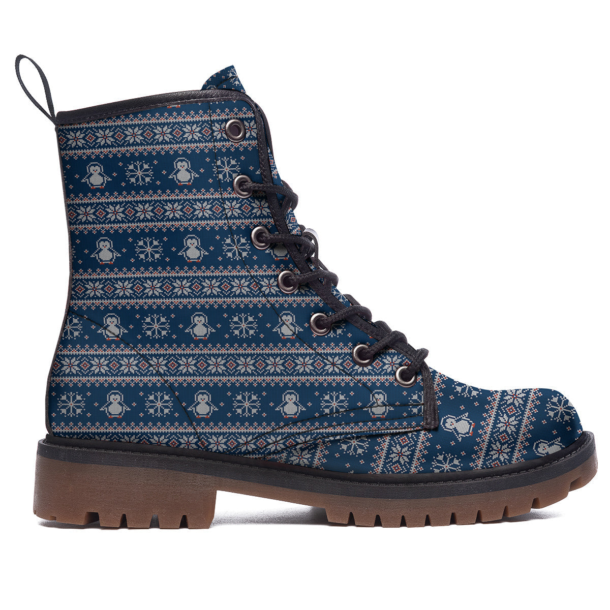 Penguin Knitted Christmas Print Work Boots-grizzshop