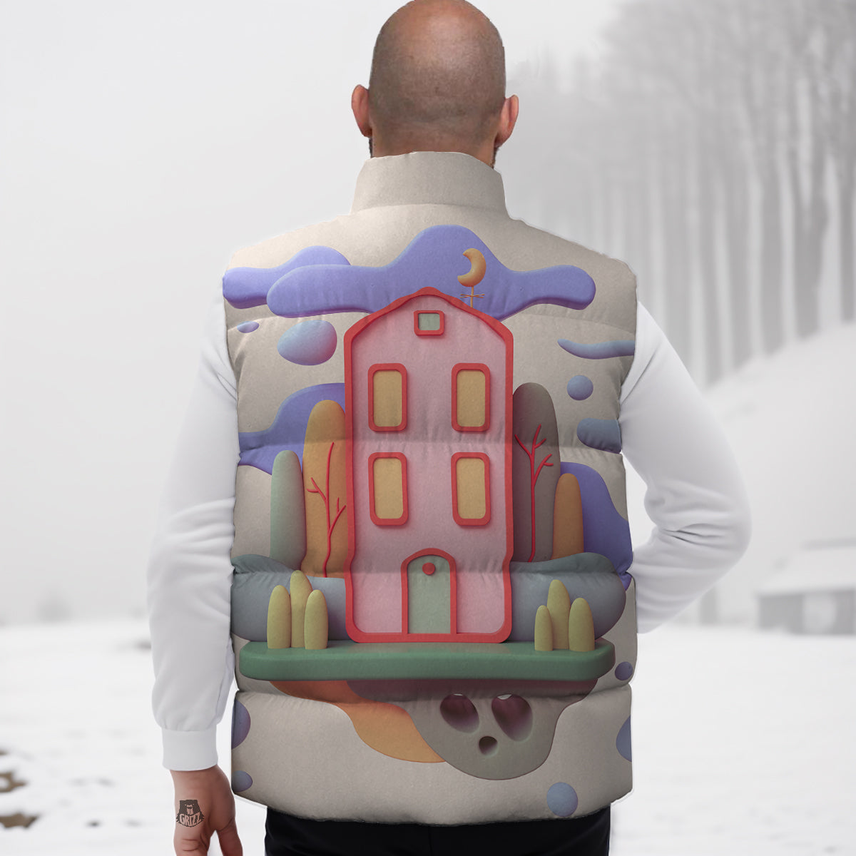 Penguin Pattern Print Down Vest-grizzshop