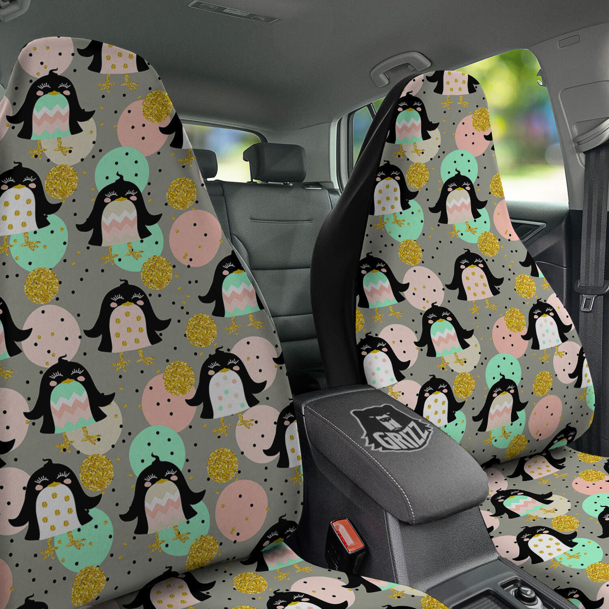Penguin Pink Polka Print Pattern Car Seat Covers-grizzshop