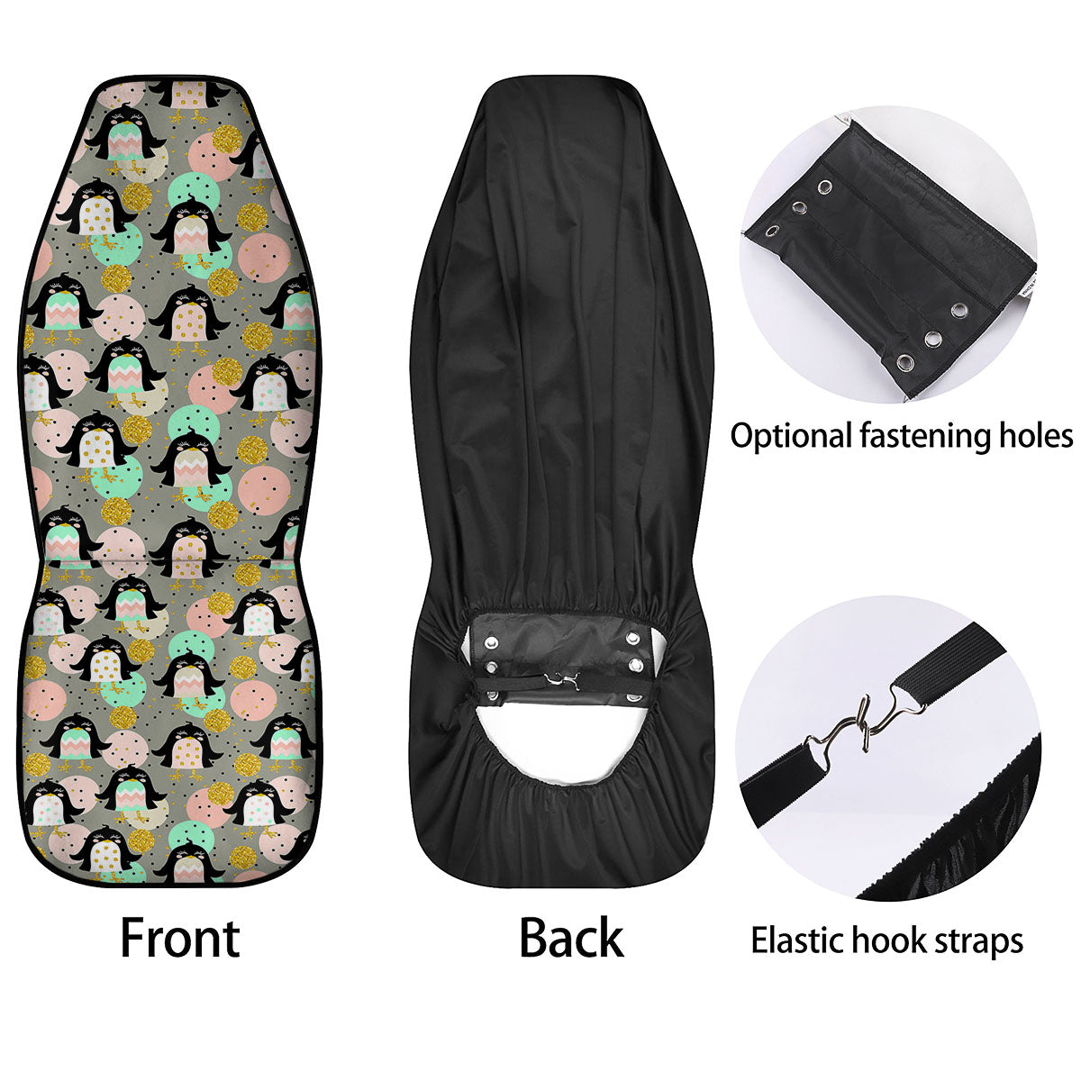 Penguin Pink Polka Print Pattern Car Seat Covers-grizzshop