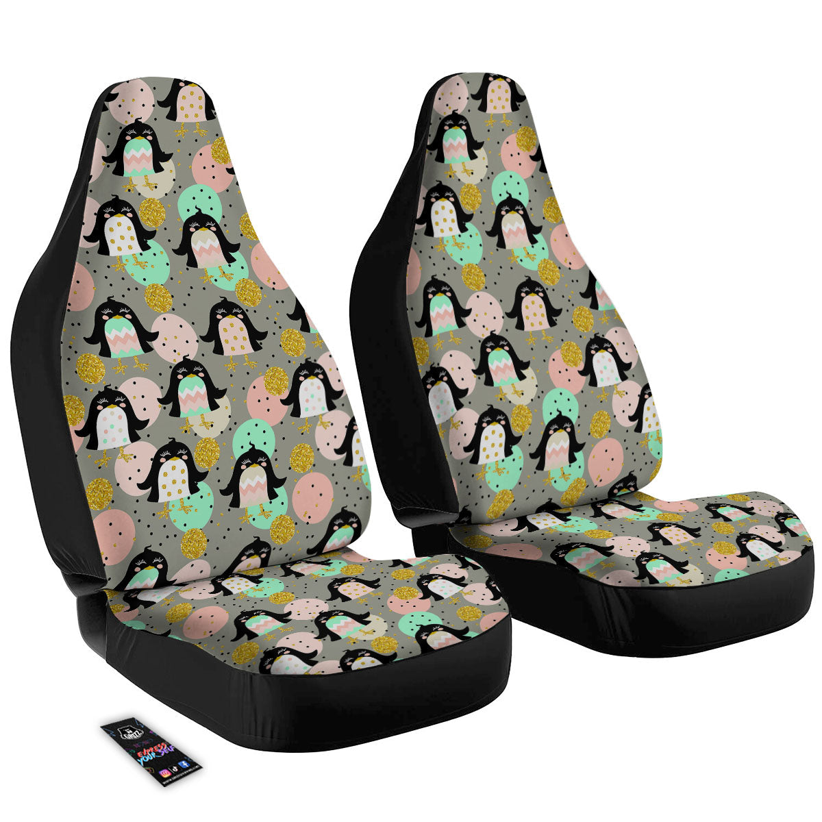Penguin Pink Polka Print Pattern Car Seat Covers-grizzshop