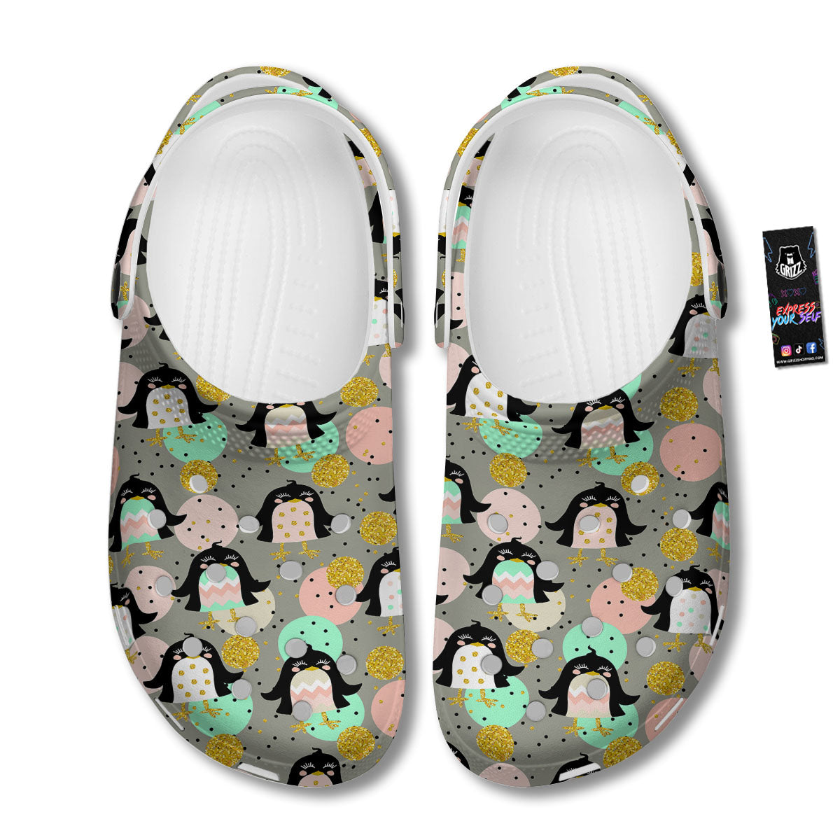 Penguin Pink Polka Print Pattern Clog-grizzshop
