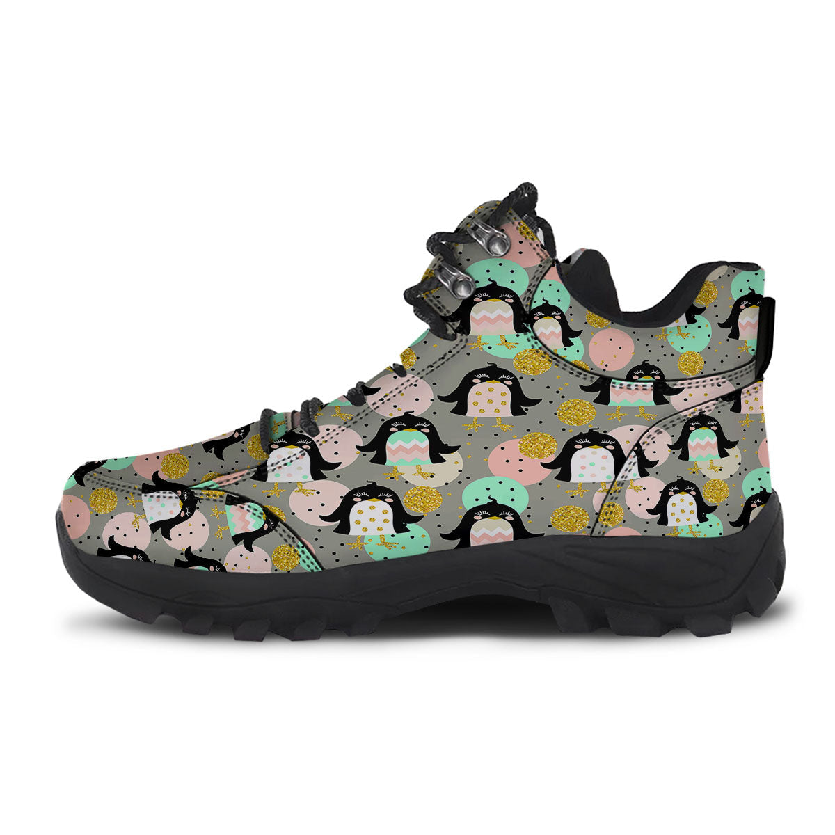 Penguin Pink Polka Print Pattern Hiking Shoes-grizzshop