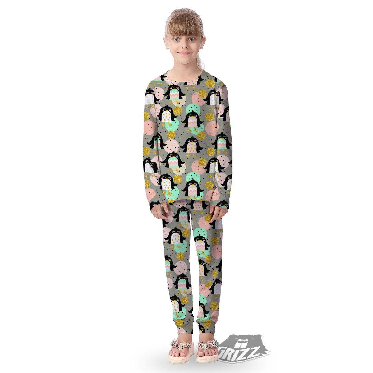 Penguin Pink Polka Print Pattern Kid's Pajamas-grizzshop