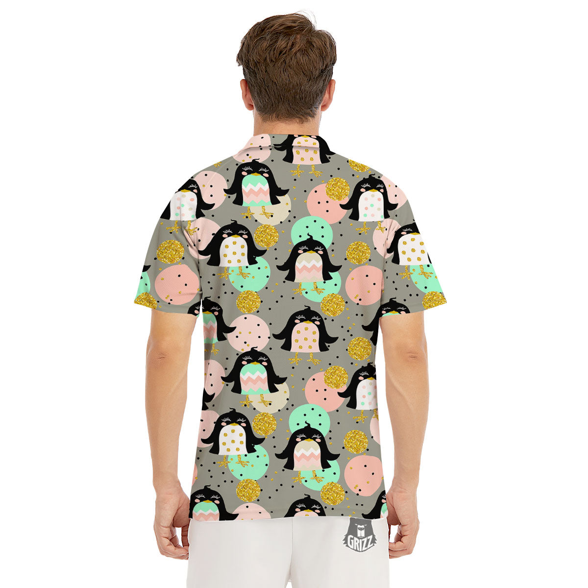 Penguin Pink Polka Print Pattern Men's Golf Shirts-grizzshop