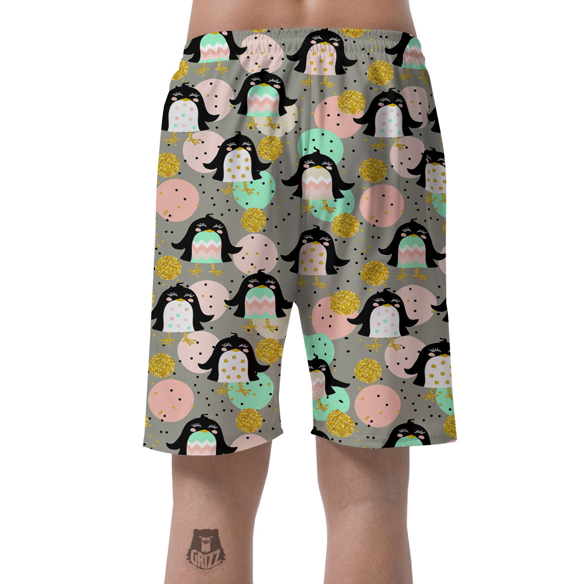 Penguin Pink Polka Print Pattern Men's Shorts-grizzshop