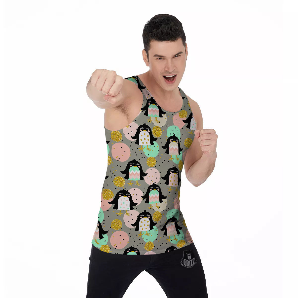 Penguin Pink Polka Print Pattern Men's Tank Top-grizzshop