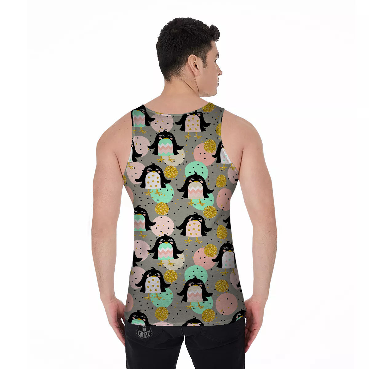 Penguin Pink Polka Print Pattern Men's Tank Top-grizzshop