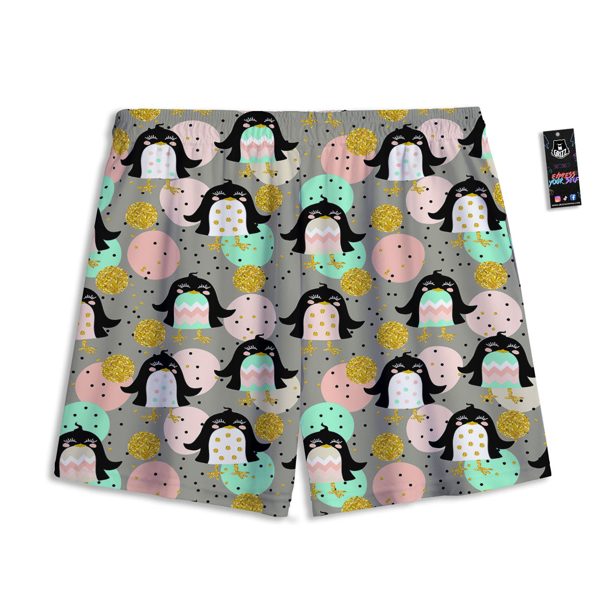 Penguin Pink Polka Print Pattern Mesh Shorts