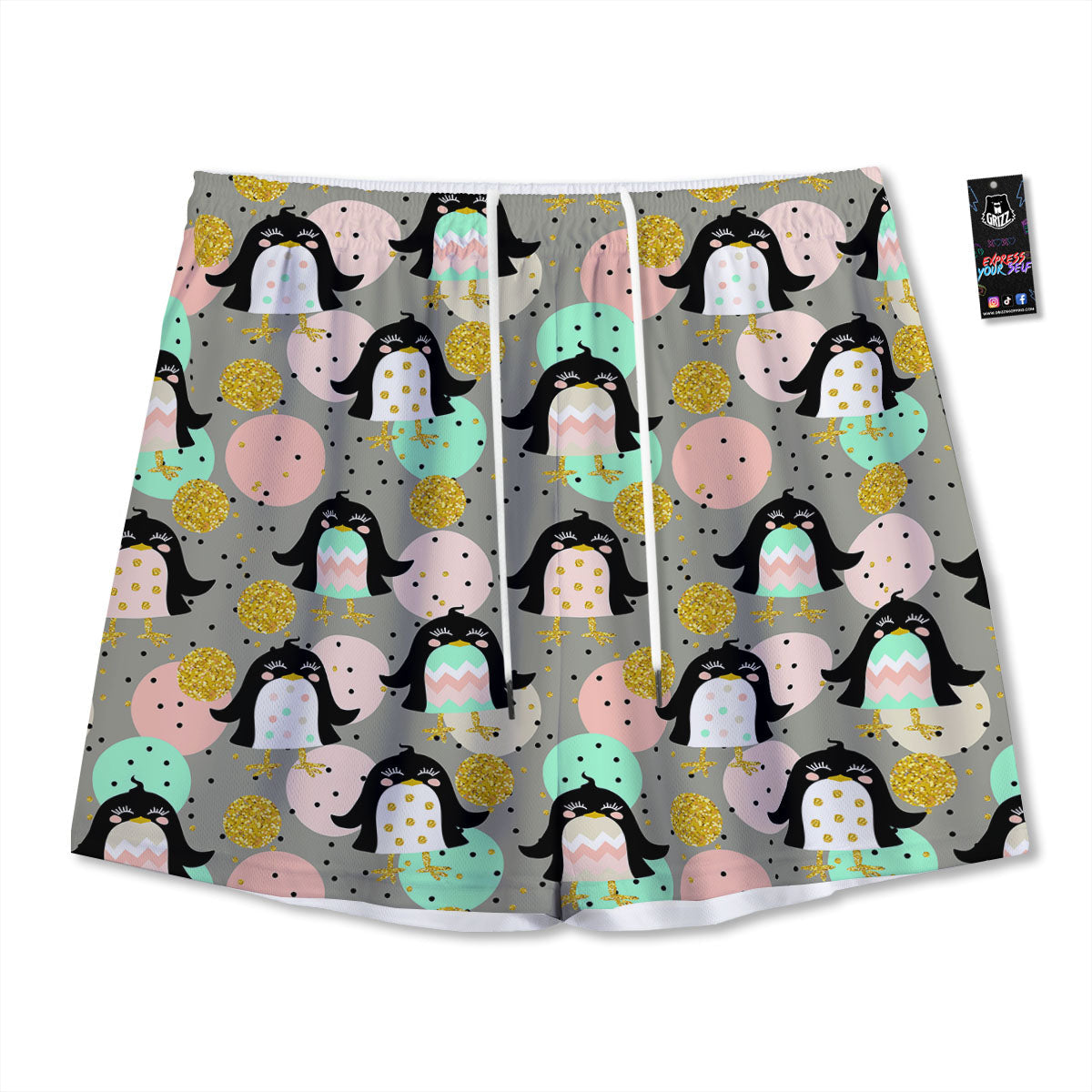 Penguin Pink Polka Print Pattern Mesh Shorts