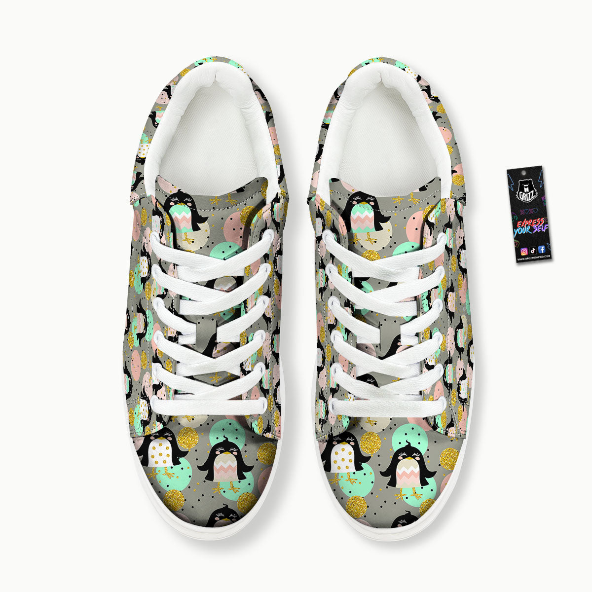 Penguin Pink Polka Print Pattern Platform Shoes-grizzshop