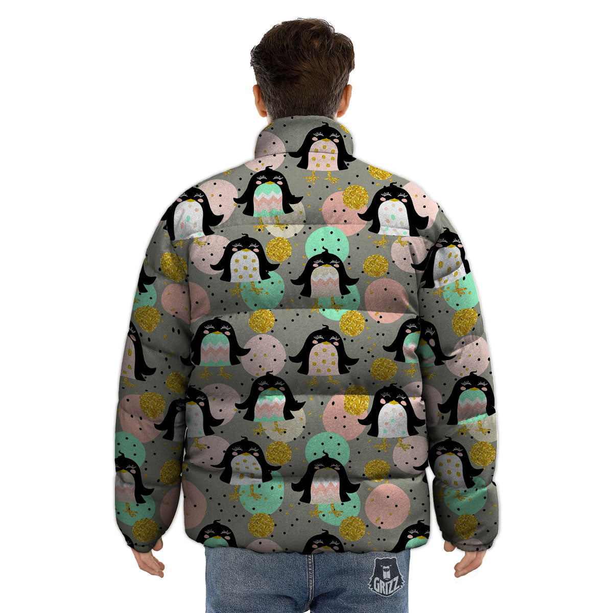 Penguin Pink Polka Print Pattern Puffer Jacket-grizzshop