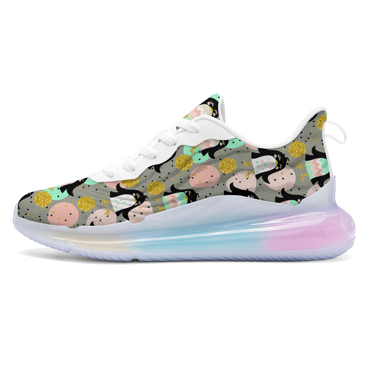 Penguin Pink Polka Print Pattern Running Sneakers-grizzshop