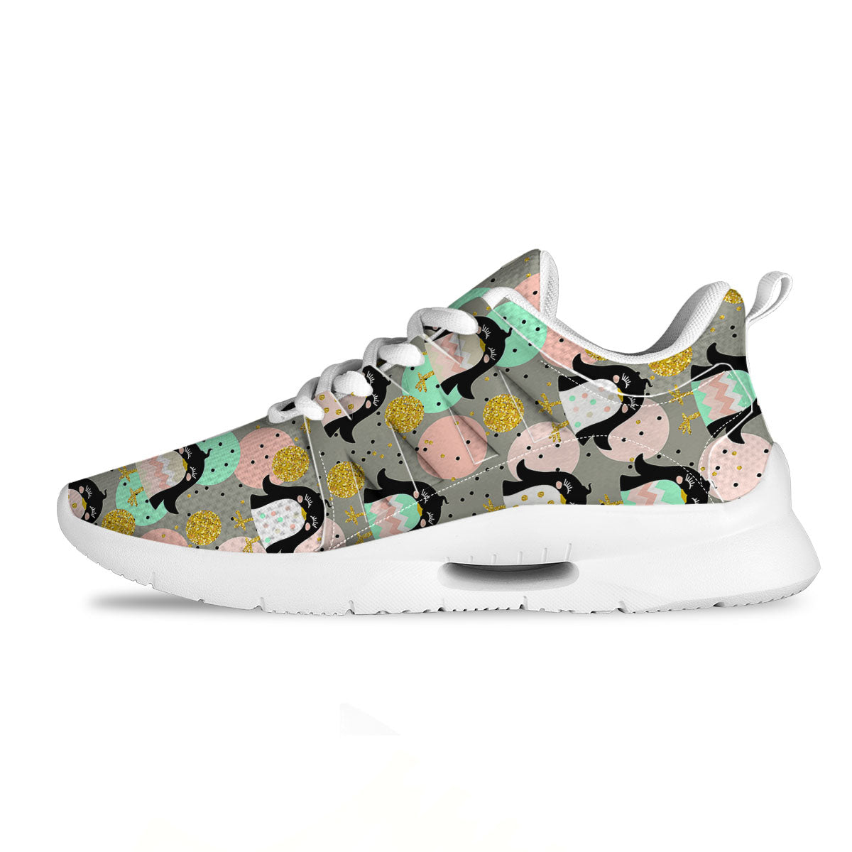 Penguin Pink Polka Print Pattern Tennis Shoes-grizzshop