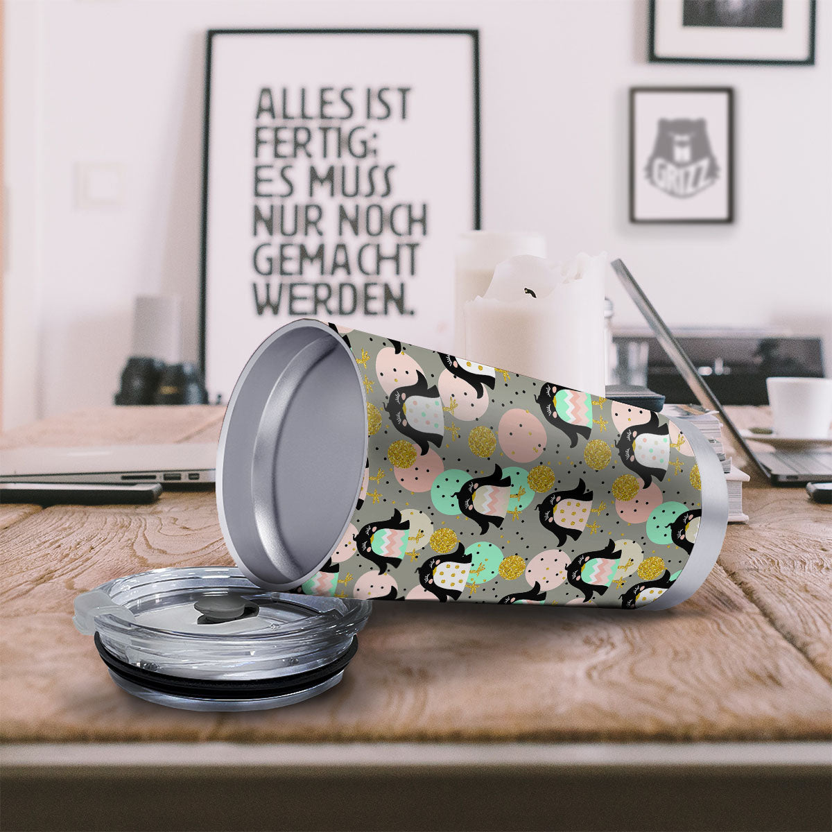 Penguin Pink Polka Print Pattern Tumbler-grizzshop