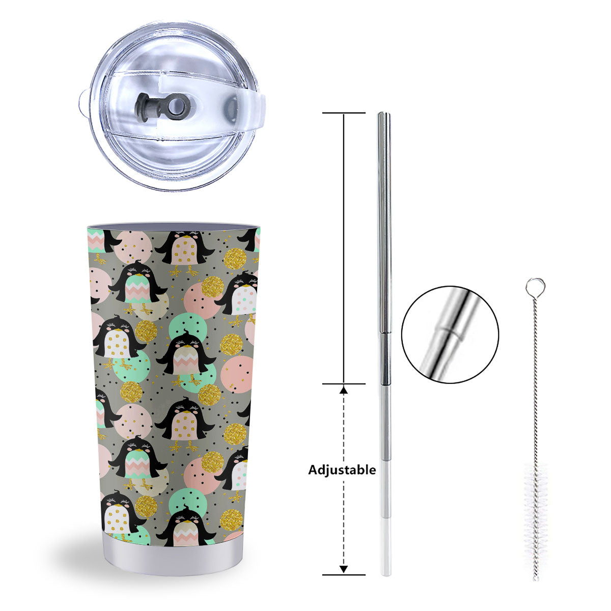 Penguin Pink Polka Print Pattern Tumbler-grizzshop