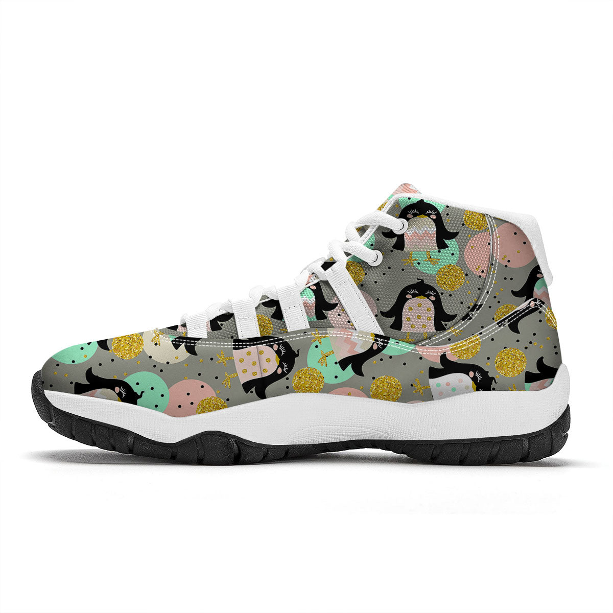 Penguin Pink Polka Print Pattern White Bball Shoes-grizzshop