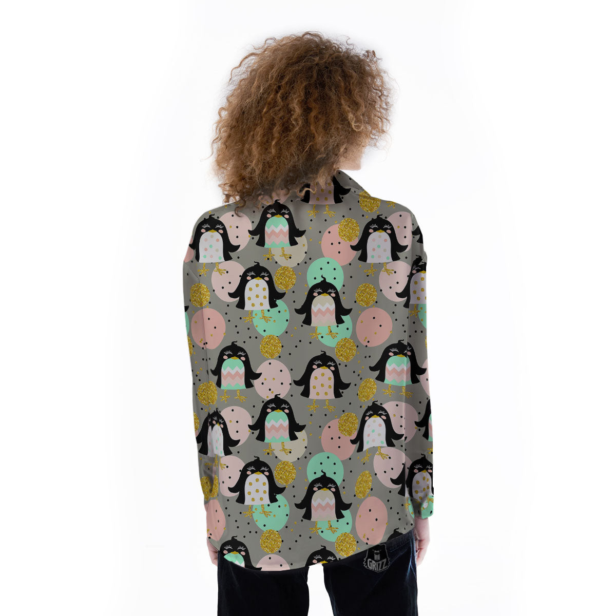 Penguin Pink Polka Print Pattern Women's Long Sleeve Shirts-grizzshop