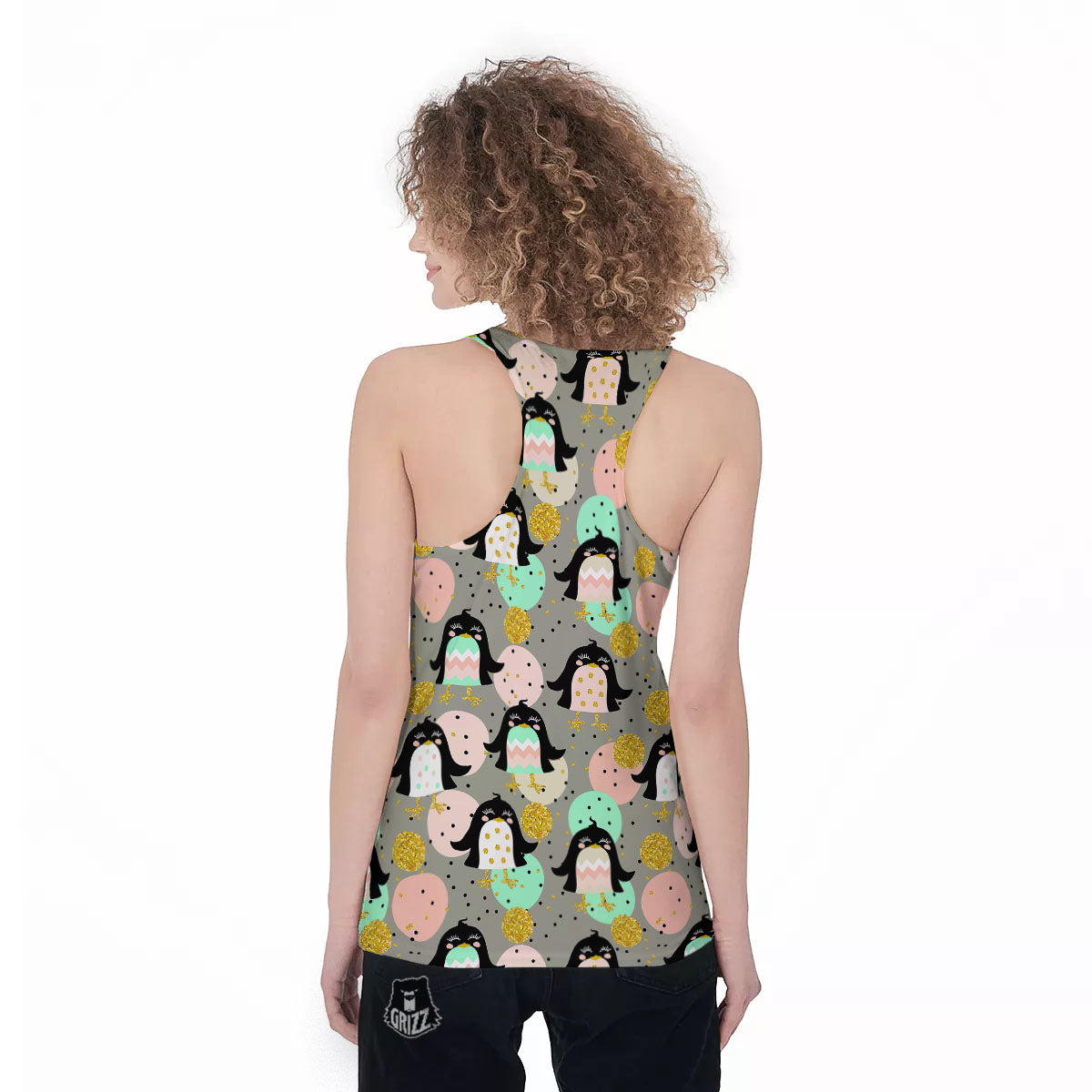 Penguin Pink Polka Print Pattern Women's Racerback Tank Top-grizzshop