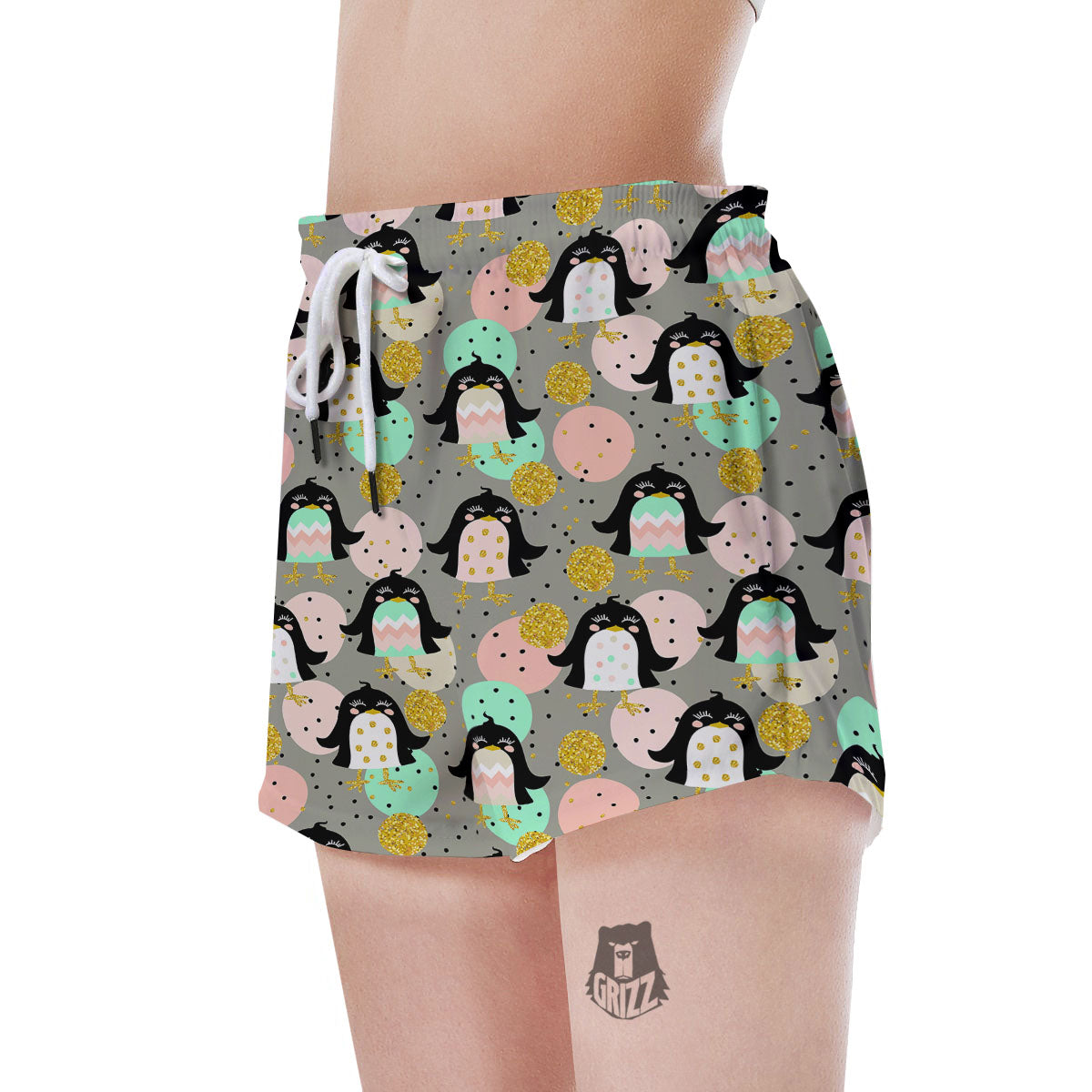 Penguin Pink Polka Print Pattern Women's Shorts-grizzshop