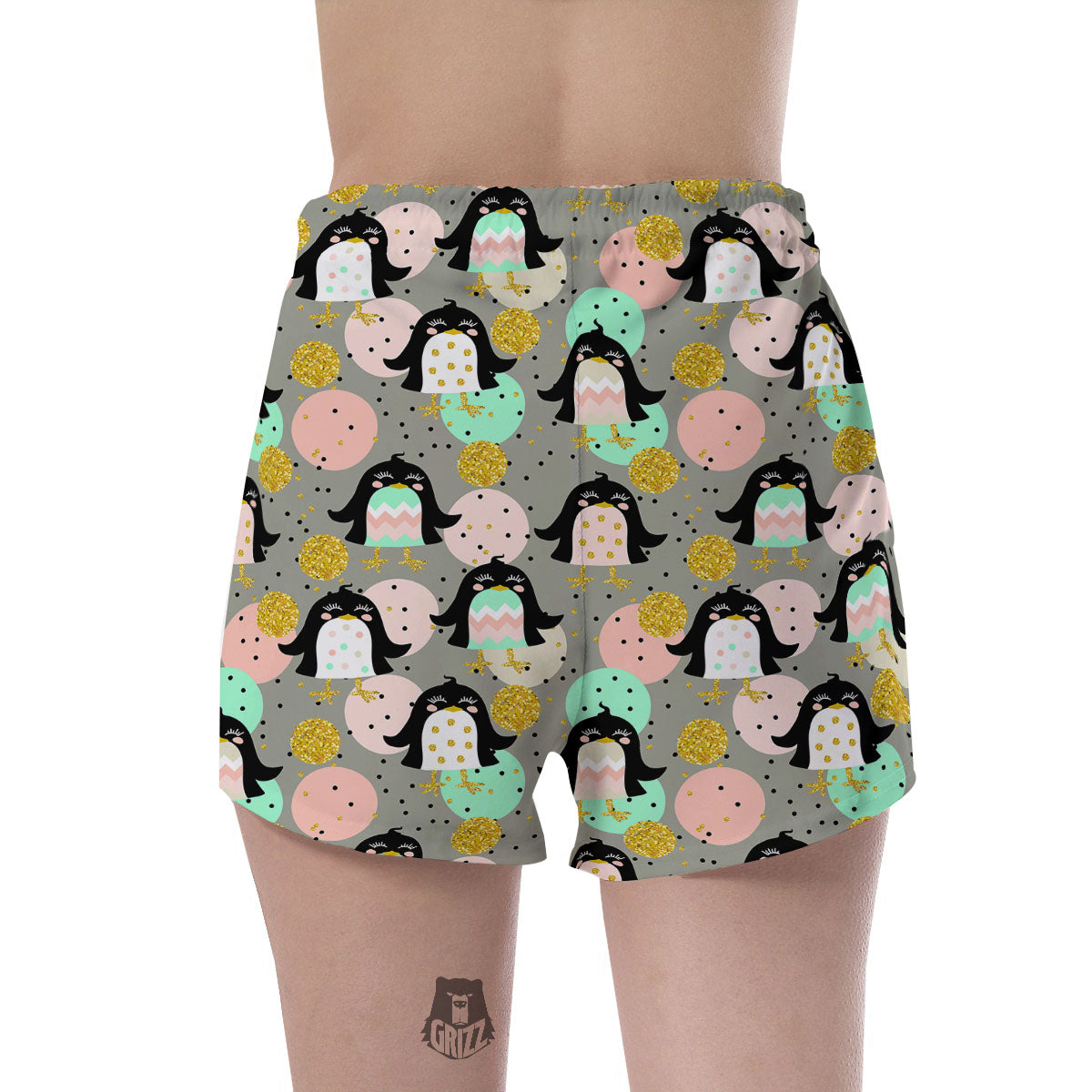 Penguin Pink Polka Print Pattern Women's Shorts-grizzshop