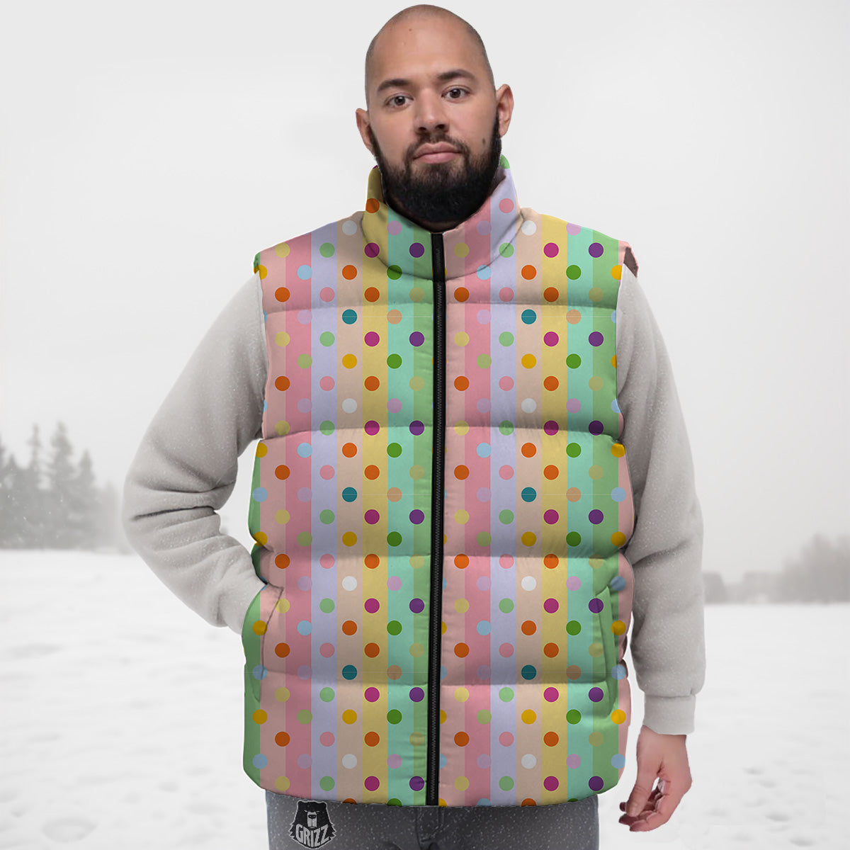Penguin Print Pattern Down Vest-grizzshop