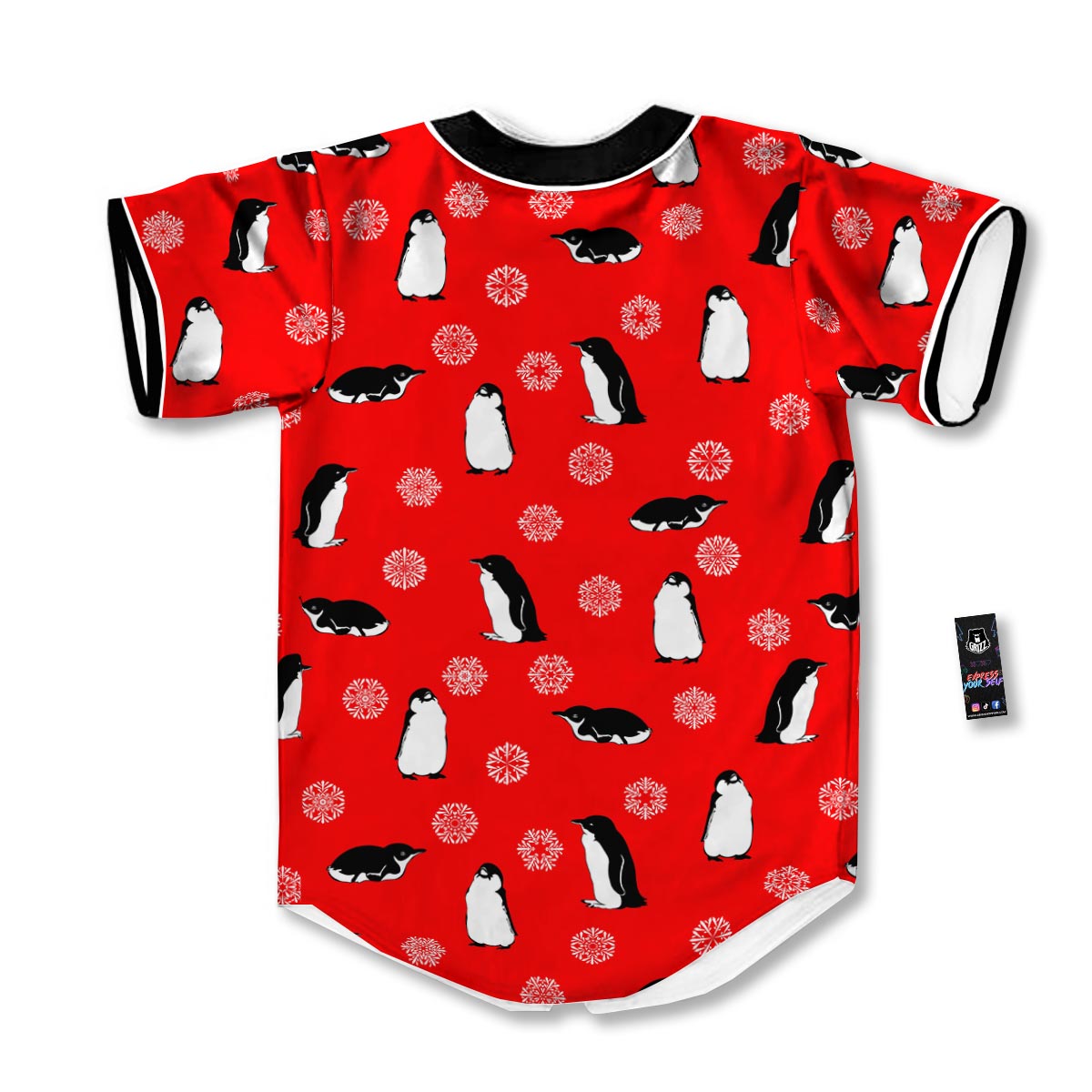 Penguin Red Snow Print Pattern Baseball Jersey-grizzshop
