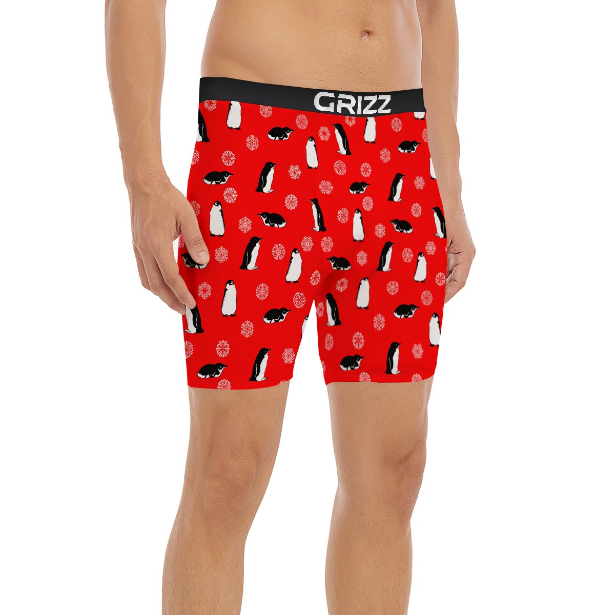 Penguin Red Snow Print Pattern Boxer Briefs-grizzshop