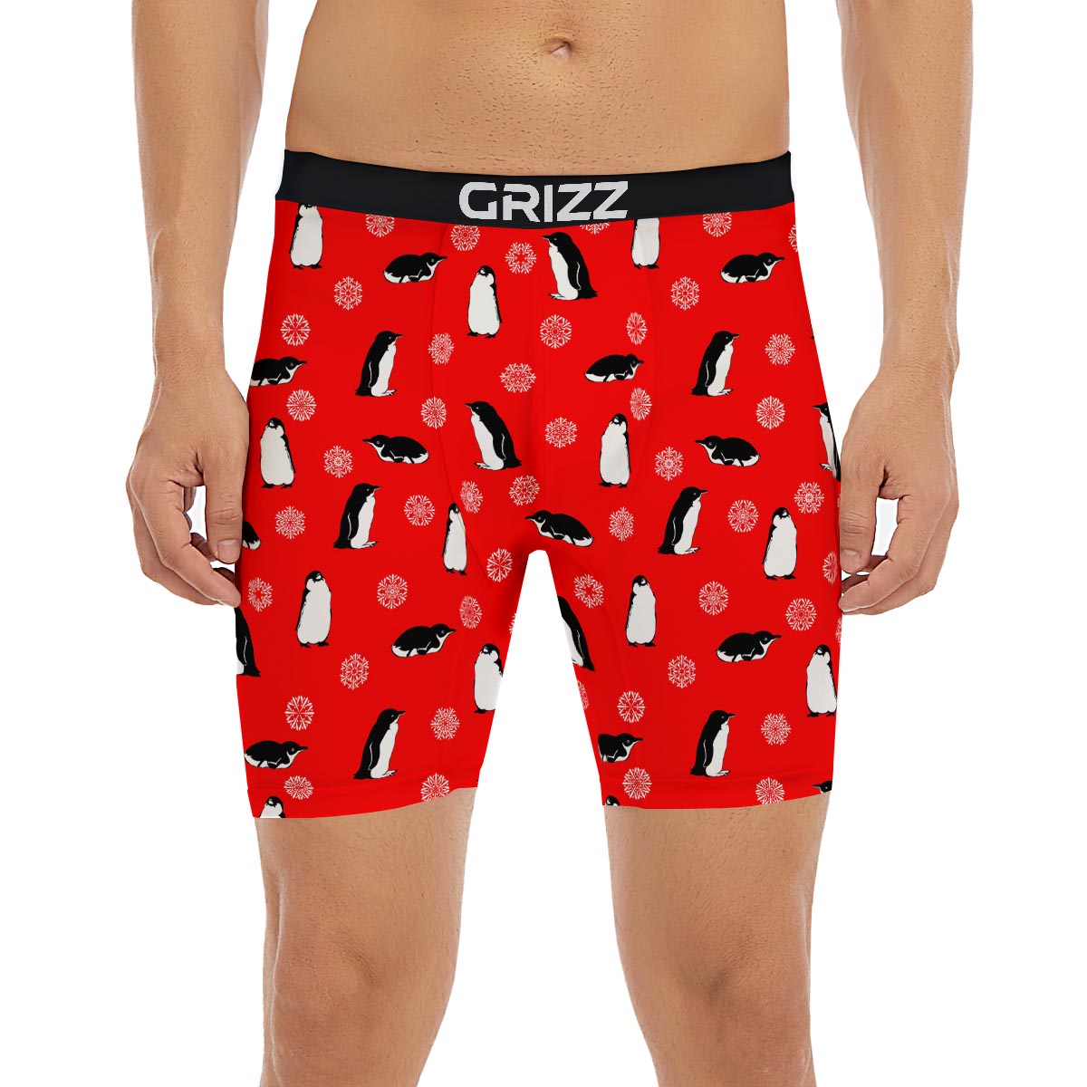 Penguin Red Snow Print Pattern Boxer Briefs-grizzshop