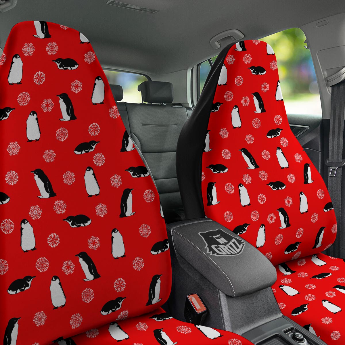 Penguin Red Snow Print Pattern Car Seat Covers-grizzshop