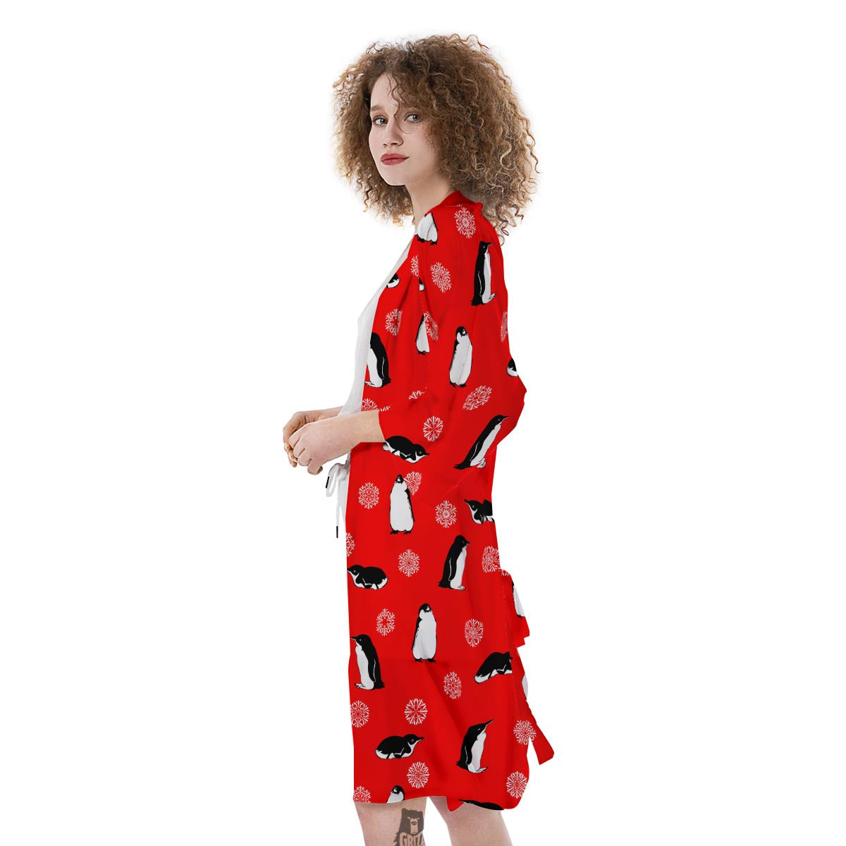 Penguin Red Snow Print Pattern Kimono-grizzshop