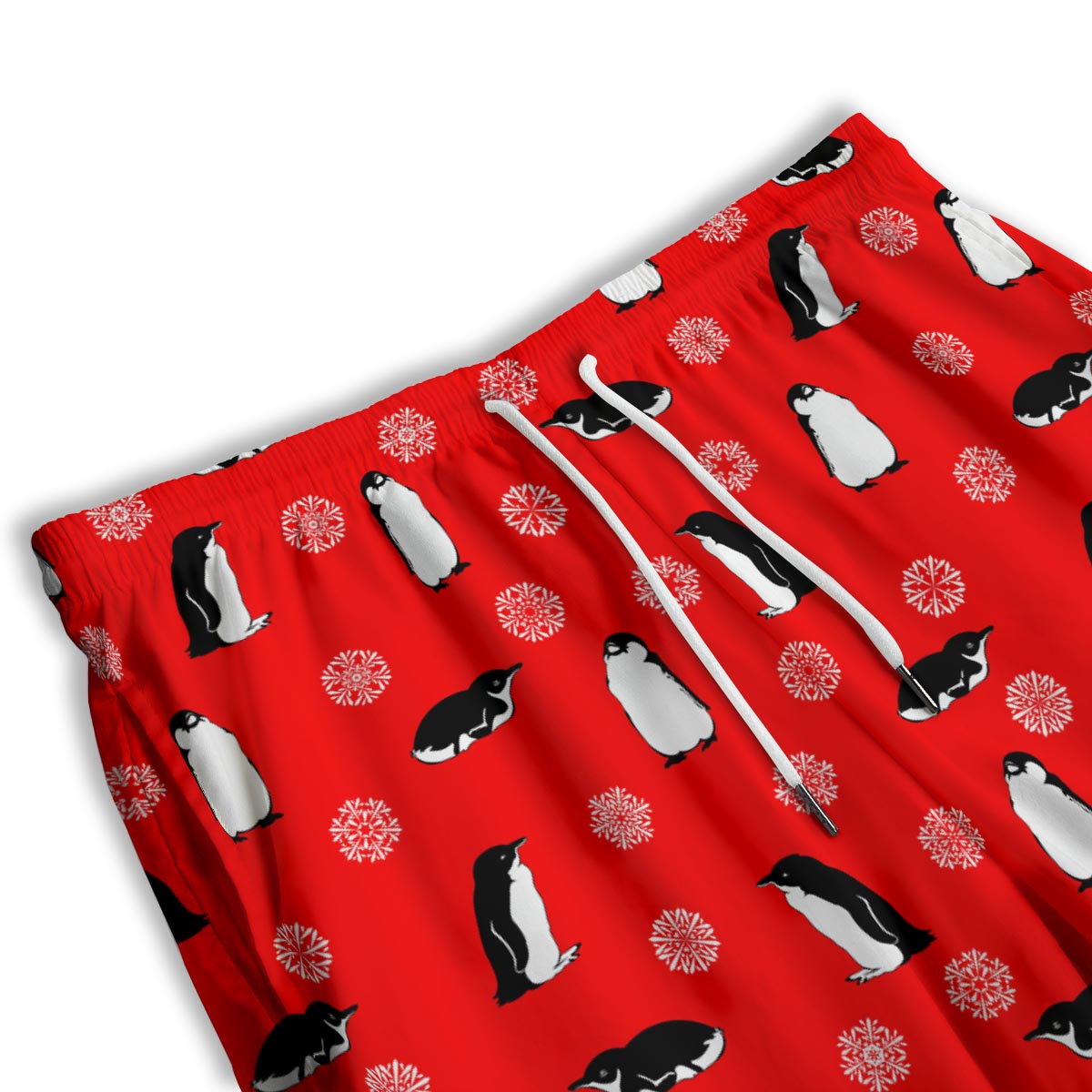 Penguin Red Snow Print Pattern Men's Athletic Shorts