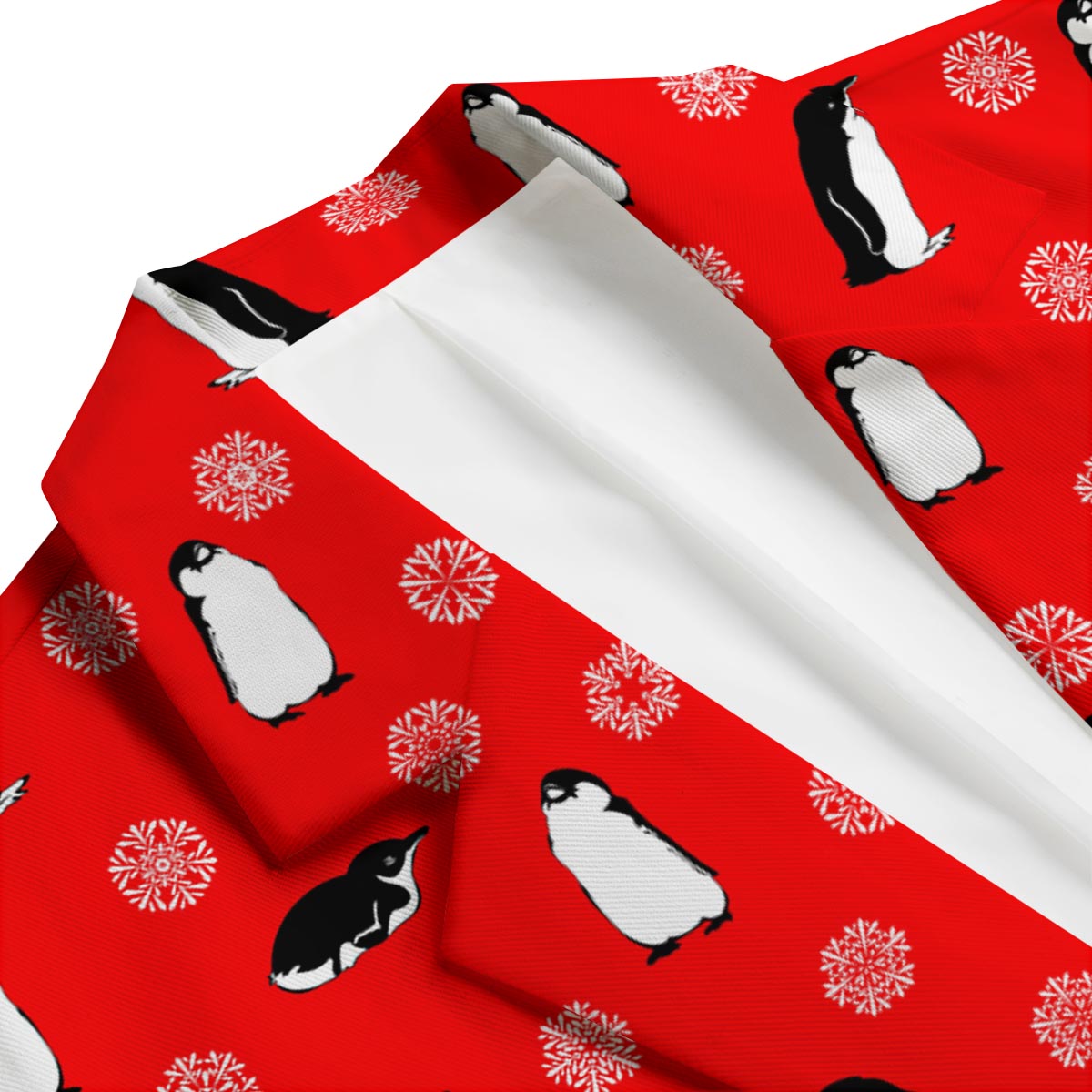 Penguin Red Snow Print Pattern Men's Blazer-grizzshop