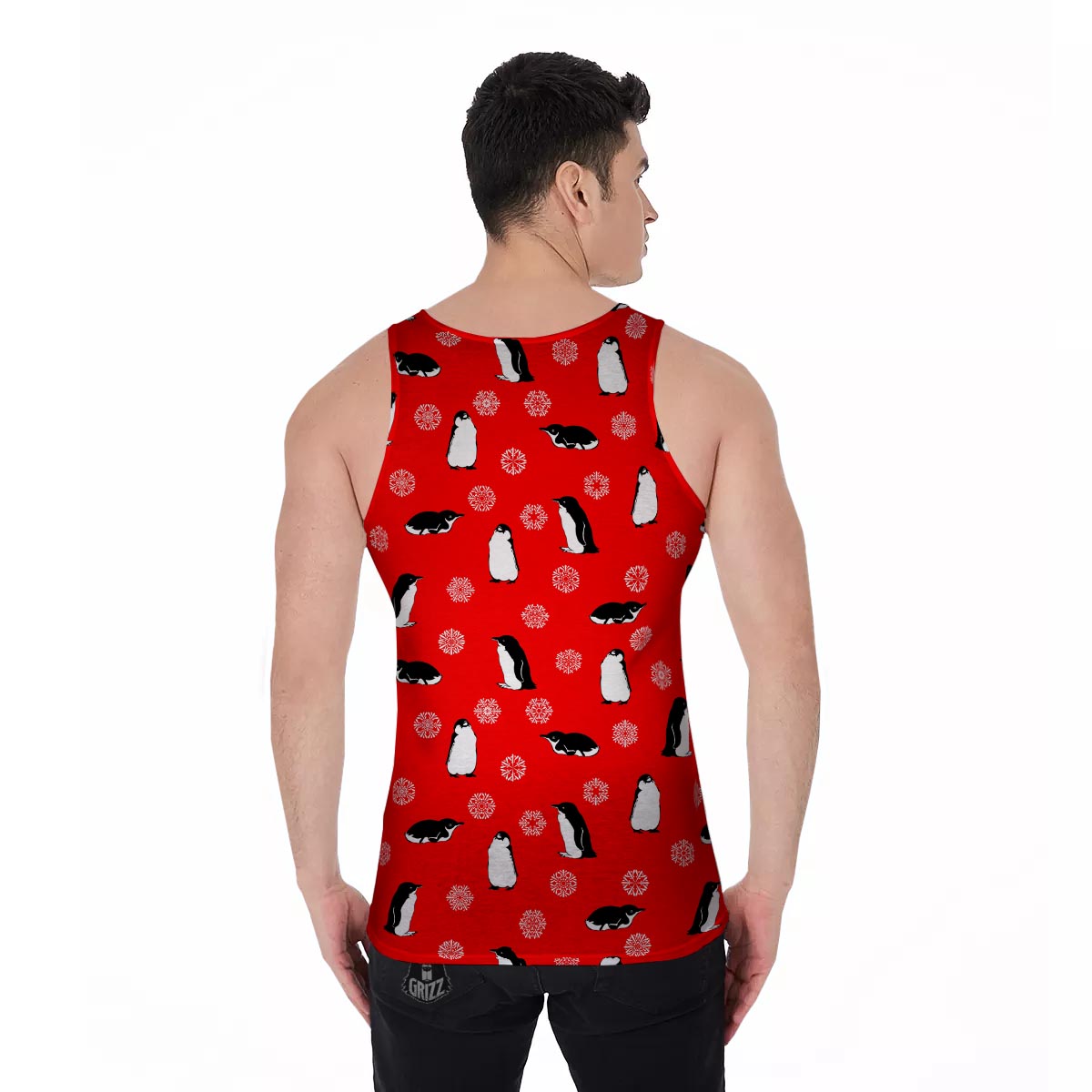 Penguin Red Snow Print Pattern Men's Tank Top-grizzshop