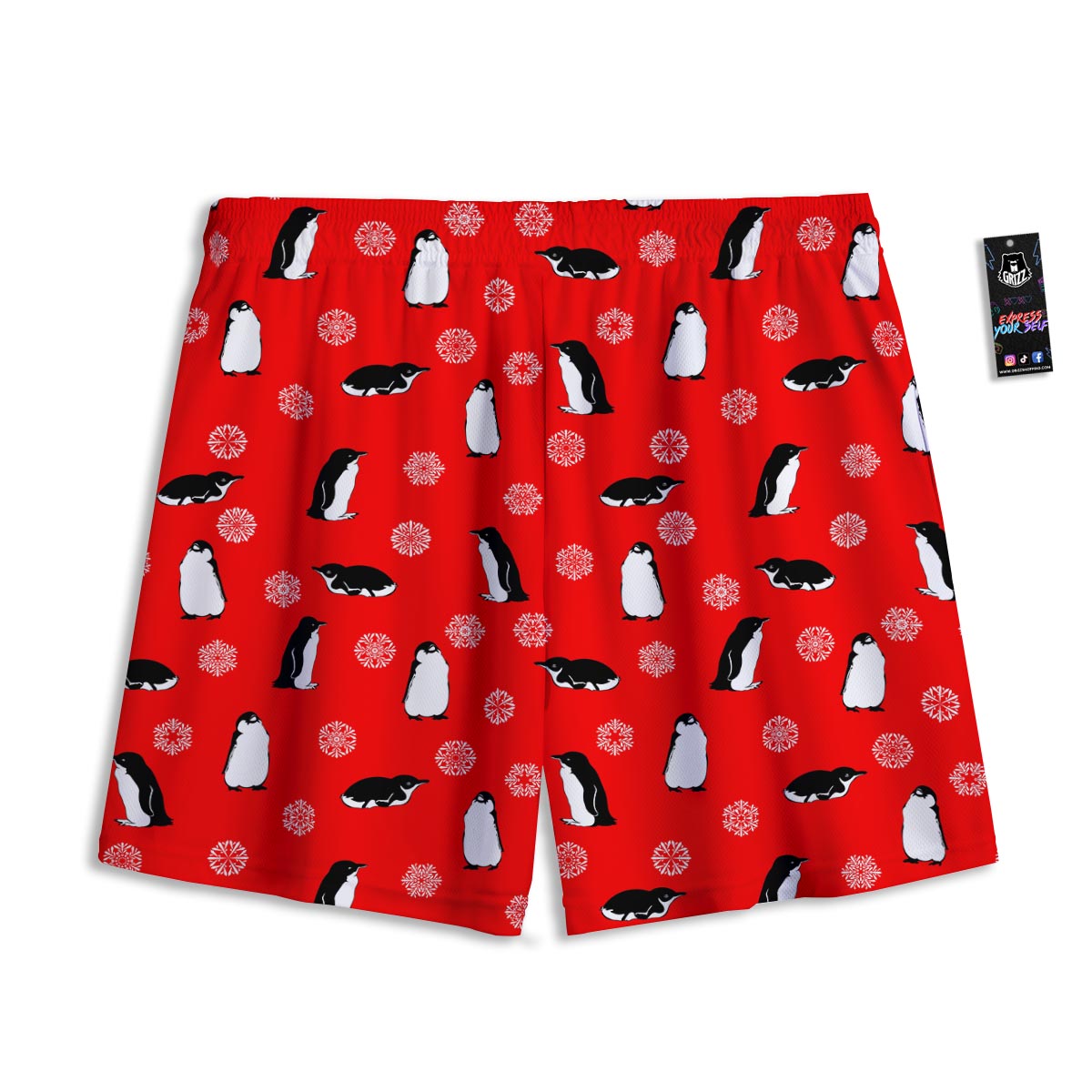 Penguin Red Snow Print Pattern Mesh Shorts