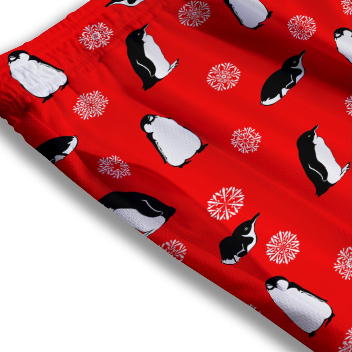 Penguin Red Snow Print Pattern Mesh Shorts