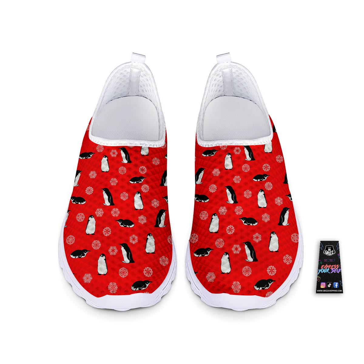 Penguin Red Snow Print Pattern Nurse Shoes-grizzshop