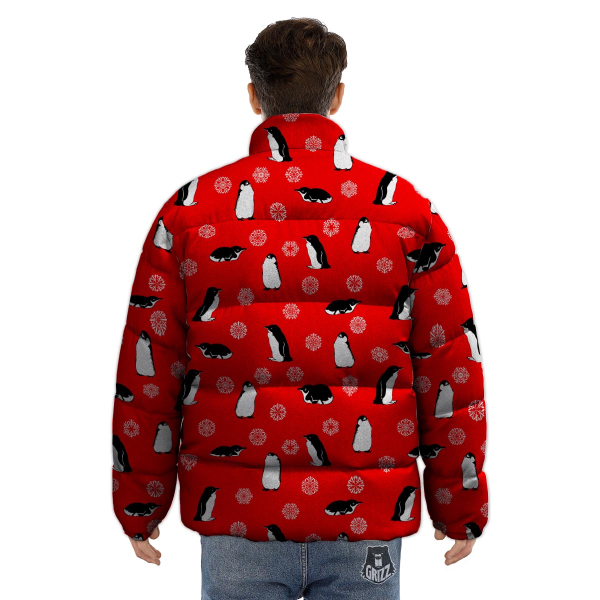 Penguin Red Snow Print Pattern Puffer Jacket-grizzshop