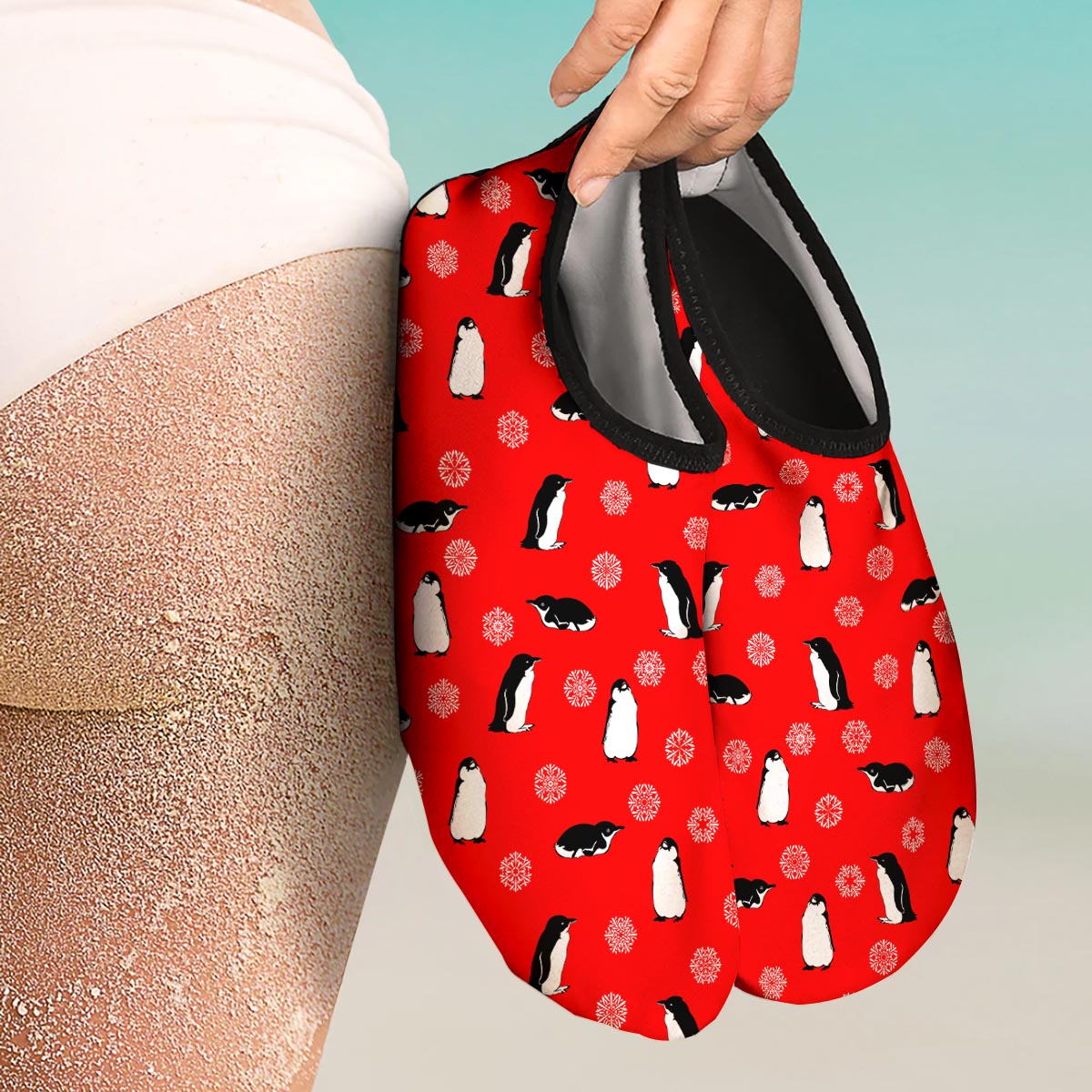 Penguin Red Snow Print Pattern Water Shoes-grizzshop