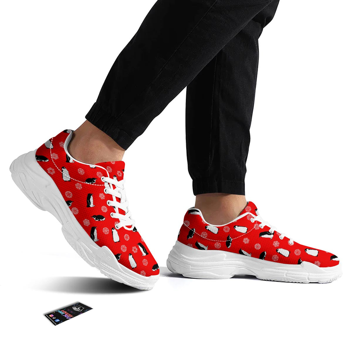 Penguin Red Snow Print Pattern White Chunky Shoes-grizzshop
